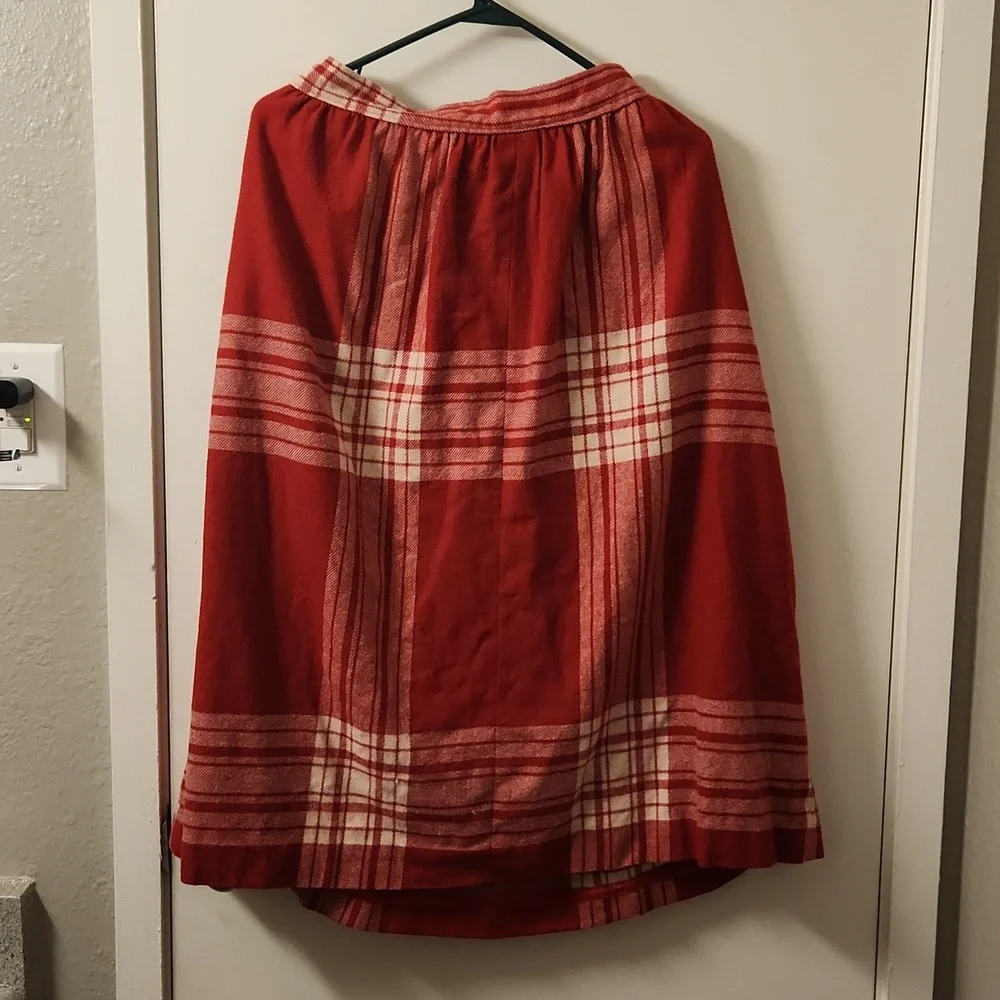Vintage 80s Evan Picone red pleated plaid skirt 6